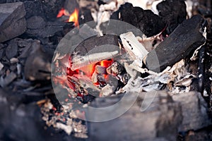 Close-up of burning charcoal