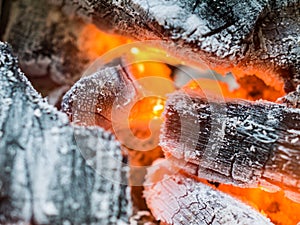 Close up burning charcoal