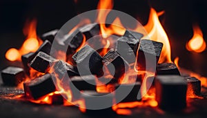 Close-up of burning charcoal cubes