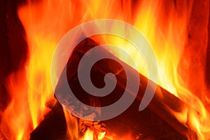 Close-up of burning firewood in a stove