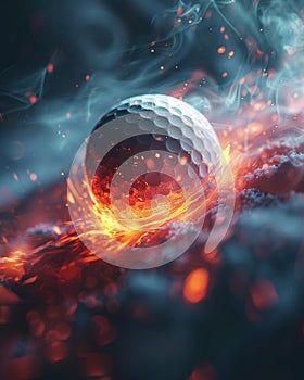 Close up of a burning golf ball flying