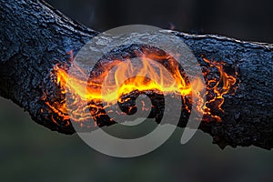 Close up of burning tree branch