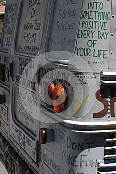 Close up of bus of positive messages endless msgs