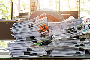 Close up of business documents stack on desk