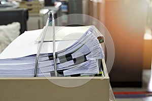Close up of business documents stack on desk