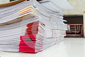 Close up of business documents stack on desk