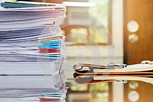 Close up of business documents stack on desk
