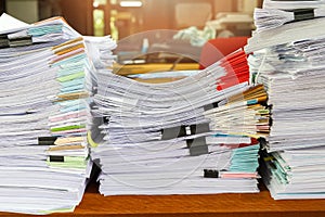 Close up of business documents stack on desk , report papers stack