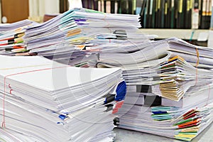 Close up of business documents stack on desk