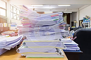 Close up of business documents stack on desk
