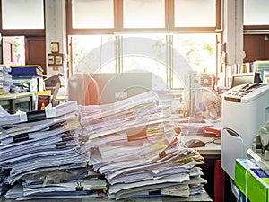 Close up of business documents stack on desk