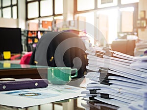 Close up of business documents stack on desk