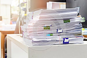 Close up of business documents stack on desk