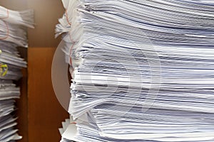 Close up of business documents stack on desk