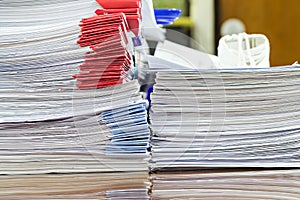 Close up of business documents stack on desk