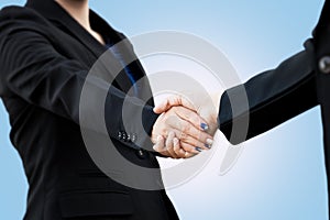 Close Up of a business handshake. Selective focus of hand