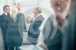 close up. business people discussing a financial document