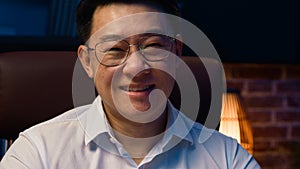 Close up business portrait Asian man Korean businessman worker middle-aged employer entrepreneur wear glasses executive