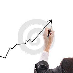 Close up.business woman drawing a marketing diagram on a flip chart