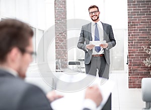 Close up.businessman checking financial data