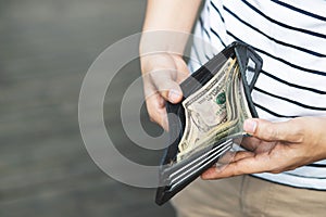 Close up Businessman Person holding an wallet