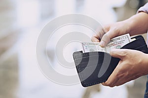 Close up Businessman Person holding an wallet