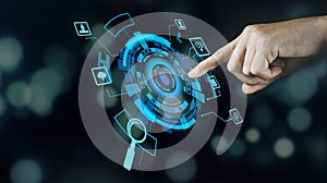 Businessman touching icon of media screen