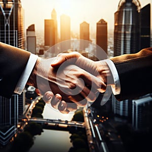 Close up businessmen shaking hands during a meeting. Handshake deal business corporate