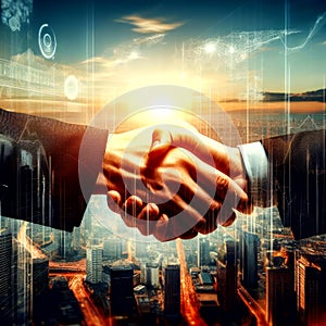 Close up businessmen shaking hands during a meeting. Handshake deal business corporate