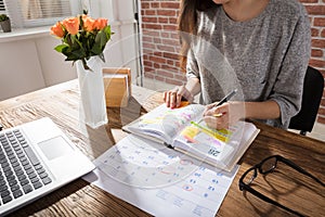 Businesswoman Making Schedule On Personal Organizer photo