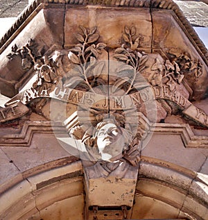 Close up bust and intricate carving,Paisley Close, Edinburgh, Scotland