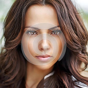 Close up of a butiful girl face - outdoor spring portrait photo