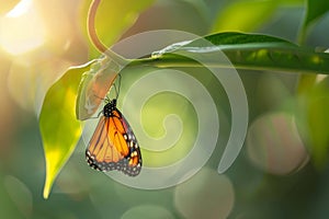 Close up of a butterfly emerging from its chrysalis