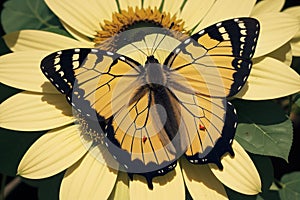 Close-up of a butterfly perched on a sunflower
