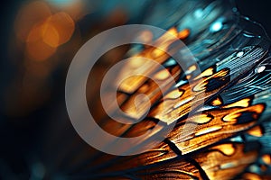 a close up of a butterfly wing with a blurry background. generative ai