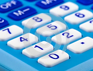 Close up button calculator , blue calculator.