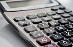 Close up button calculator , calculator on table.