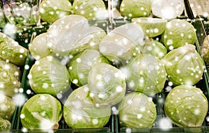 Close up of cabbage at grocery store or market