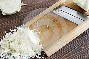 Close-up of a cabbage shredder