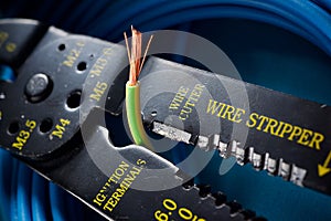 Close-up of a cable stripped by a wire stripper