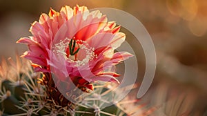 A close-up of a cactus flower blooming defiantly in the harsh desert sun