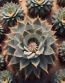 Close Up of a Cactus with Intricate Greenish Blue Leaves, Generative AI