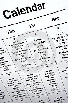 Close-up of calendar of events.