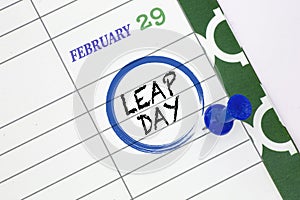 Close up a calendar on February 29 on a leap day