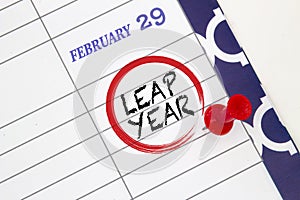 Close up a calendar on February 29 on a leap year