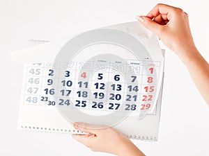 Close up of calendar in hands