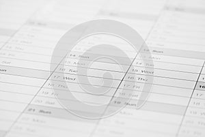 Close up calendar page