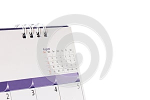 Close up calendar page on the table