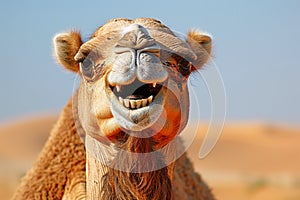 Close up of a camel laughing in to the camera