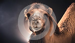 Close-Up Camel Portrait with Dramatic Lighting in Studio